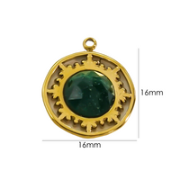 1 Piece 16 * 16mm 304 Stainless Steel Natural Stone 14K Gold Plated Round Pendant sku image 1