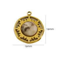 1 Piece 16 * 16mm 304 Stainless Steel Natural Stone 14K Gold Plated Round Pendant sku image 7
