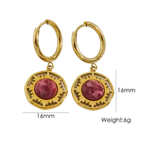 1 Pair Vintage Style Simple Style Round Plating Hollow Out Inlay 304 Stainless Steel Natural Stone 14K Gold Plated Drop Earrings sku image 1