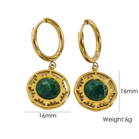 1 Pair Vintage Style Simple Style Round Plating Hollow Out Inlay 304 Stainless Steel Natural Stone 14K Gold Plated Drop Earrings sku image 2