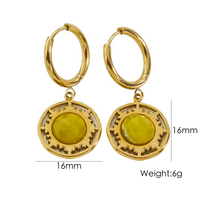1 Pair Vintage Style Simple Style Round Plating Hollow Out Inlay 304 Stainless Steel Natural Stone 14K Gold Plated Drop Earrings sku image 3