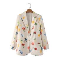 Femmes Manche Longue Blazers Impression Poche Vacances Fleur main image 1