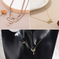 Copper 18K Gold Plated Cute Hip-Hop Inlay Bow Knot Zircon Pendant Necklace main image 1