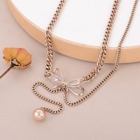 Copper 18K Gold Plated Cute Hip-Hop Inlay Bow Knot Zircon Pendant Necklace main image 3