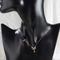 Copper 18K Gold Plated Cute Hip-Hop Inlay Bow Knot Zircon Pendant Necklace main image 6