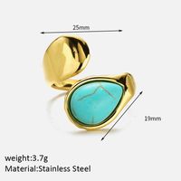 304 Stainless Steel Elegant Simple Style Inlay Water Droplets Turquoise Open Rings main image 6