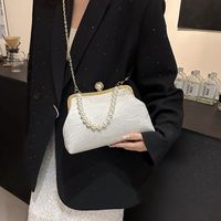 Women's Medium Cloth Solid Color Elegant Beading Shell Buckle Crossbody Bag Evening Bag sku image 3