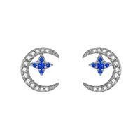 1 Pair IG Style Elegant Modern Style Moon Inlay Sterling Silver Zircon Ear Studs sku image 1
