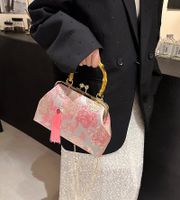 Women's Medium Cloth Flower Elegant Streetwear Tassel Clasp Frame Crossbody Bag main image 5