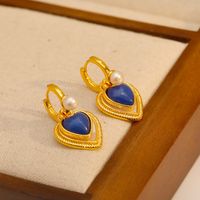 1 Pair Retro Heart Shape Plating Copper 18K Gold Plated Drop Earrings main image 6