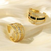 Wholesale IG Style Hip-Hop Commute Belt Copper Hollow Out Inlay 18K Gold Plated Zircon Open Rings main image 1