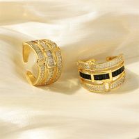 Wholesale IG Style Hip-Hop Commute Belt Copper Hollow Out Inlay 18K Gold Plated Zircon Open Rings main image 6