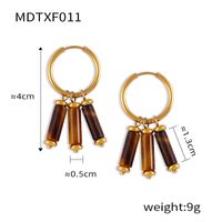 Elegante Retro Señora Ronda Oval Líneas Ojo De Tigre Acero Titanio Con Cuentas Enchapado Mujeres Aretes Collar sku image 1