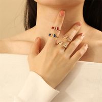Copper 18K Gold Plated IG Style Sweet Commute Inlay Square Zircon Open Rings main image 3