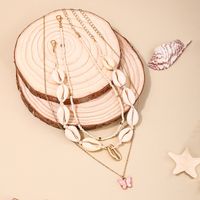Wholesale Jewelry Casual Beach Butterfly Shell Alloy Beaded Three Layer Necklace sku image 1