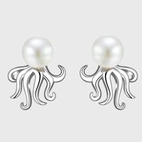 1 Pair IG Style Elegant Marine Style Octopus Inlay Sterling Silver Pearl Ear Studs main image 1