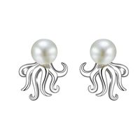 1 Pair IG Style Elegant Marine Style Octopus Inlay Sterling Silver Pearl Ear Studs sku image 1