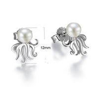 1 Pair IG Style Elegant Marine Style Octopus Inlay Sterling Silver Pearl Ear Studs main image 2