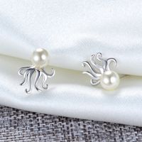 1 Pair IG Style Elegant Marine Style Octopus Inlay Sterling Silver Pearl Ear Studs main image 3