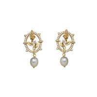 1 Pair IG Style Modern Style Classic Style Rose Plating Inlay Copper Freshwater Pearl Zircon Drop Earrings main image 4