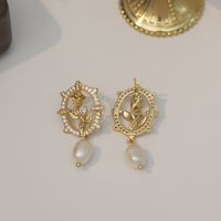 1 Pair IG Style Modern Style Classic Style Rose Plating Inlay Copper Freshwater Pearl Zircon Drop Earrings main image 5
