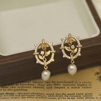 1 Pair IG Style Modern Style Classic Style Rose Plating Inlay Copper Freshwater Pearl Zircon Drop Earrings main image 1