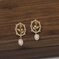 1 Pair IG Style Modern Style Classic Style Rose Plating Inlay Copper Freshwater Pearl Zircon Drop Earrings main image 6