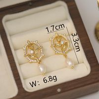 1 Pair IG Style Modern Style Classic Style Rose Plating Inlay Copper Freshwater Pearl Zircon Drop Earrings sku image 1