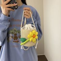 Women's Small Straw Flower Vacation Beach Weave Cylindrical String Beach Bag main image 3