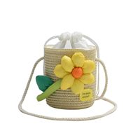 Women's Small Straw Flower Vacation Beach Weave Cylindrical String Beach Bag sku image 1