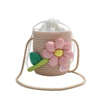 Women's Small Straw Flower Vacation Beach Weave Cylindrical String Beach Bag sku image 2