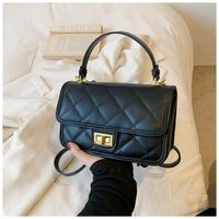 Women's Medium Pu Leather Solid Color Lingge Vintage Style Square Lock Clasp Crossbody Bag sku image 1