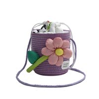 Women's Small Straw Flower Vacation Beach Weave Cylindrical String Beach Bag sku image 4