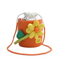 Women's Small Straw Flower Vacation Beach Weave Cylindrical String Beach Bag sku image 5