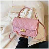 Women's Medium Pu Leather Solid Color Lingge Vintage Style Square Lock Clasp Crossbody Bag sku image 5