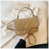 Women's Medium Pu Leather Solid Color Lingge Vintage Style Square Lock Clasp Crossbody Bag sku image 6