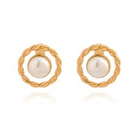 1 Pair Elegant Lady Modern Style Round Twist Plating Inlay 304 Stainless Steel Artificial Pearls Drop Earrings main image 4