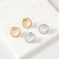 1 Pair Elegant Lady Modern Style Round Twist Plating Inlay 304 Stainless Steel Artificial Pearls Drop Earrings main image 8