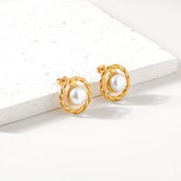 1 Pair Elegant Lady Modern Style Round Twist Plating Inlay 304 Stainless Steel Artificial Pearls Drop Earrings main image 3