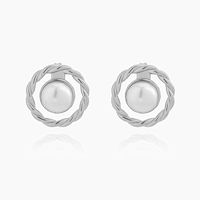 1 Pair Elegant Lady Modern Style Round Twist Plating Inlay 304 Stainless Steel Artificial Pearls Drop Earrings main image 7