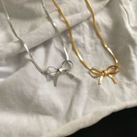 Vintage Style Simple Style Solid Color Bow Knot Stainless Steel Plating 18k Gold Plated Necklace main image 4