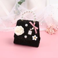 Kid'S Mini Plush Solid Color Cute Pearls Flowers Square Flip Cover Handbag sku image 1