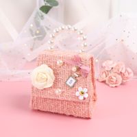 Kid'S Mini Plush Solid Color Cute Pearls Flowers Square Flip Cover Handbag main image 1