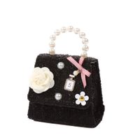 Kid'S Mini Plush Solid Color Cute Pearls Flowers Square Flip Cover Handbag main image 2