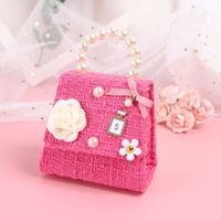 Kid'S Mini Plush Solid Color Cute Pearls Flowers Square Flip Cover Handbag sku image 3
