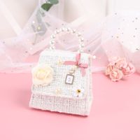 Kid'S Mini Plush Solid Color Cute Pearls Flowers Square Flip Cover Handbag sku image 4