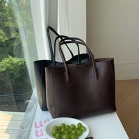 Women's Large Pu Leather Solid Color Classic Style Magnetic Buckle Tote Bag main image video
