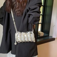 Women's Small Plastic Solid Color Elegant Pearls Hollow Square Open Shoulder Bag main image 5