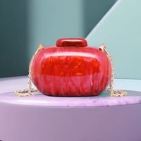 Coffee Red White Arylic Solid Color Oval Evening Bags sku image 2