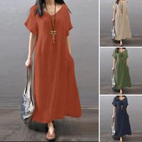 Women's Regular Dress Simple Style V Neck Pocket Half Sleeve Solid Color Maxi Long Dress Daily main image 1